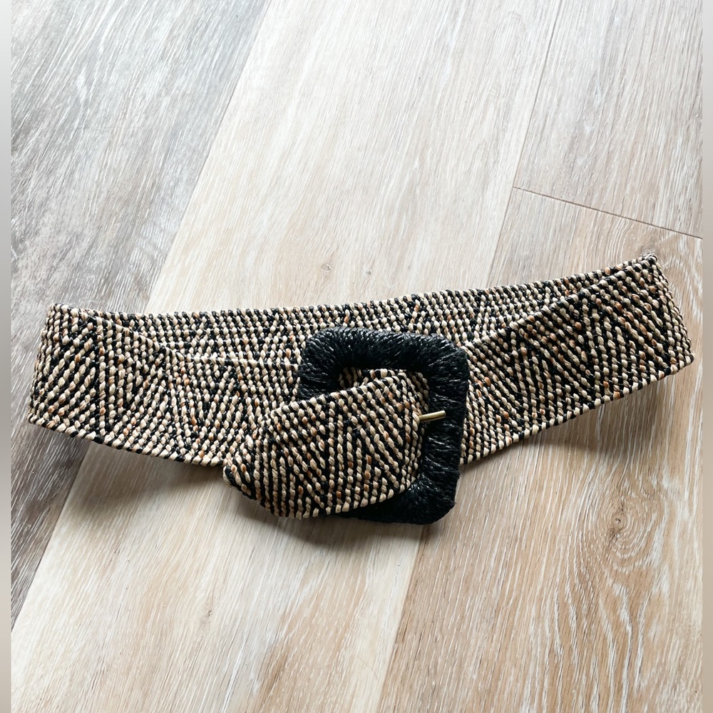 Vintage Braided Woven Wicker Bohemian black tan Waist Belt